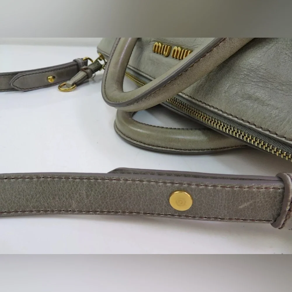 SOLD!!  MIU MIU Bow Bag Grey Leather Large 2-Way Shoulder Bag Crossbody Authen - Picture 6 of 13
